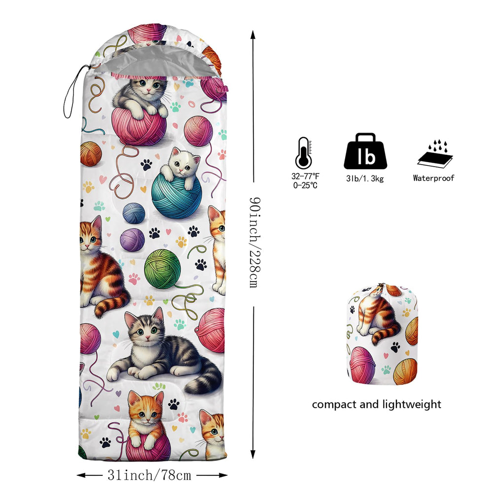 QOOMO Kawaii Cat sleeping bag hood with drawstring locks in warmth during chilly nights.