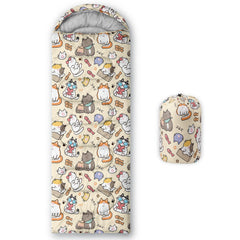 QOOMO kawaii cat sleeping bag with hood drawstring for secure warmth