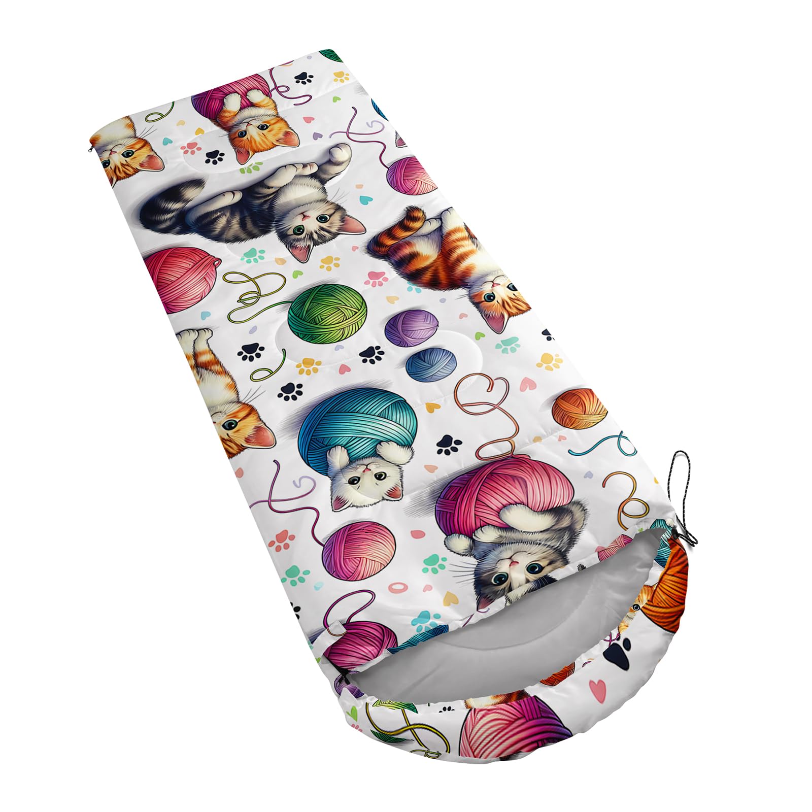 QOOMO Kawaii Cat sleeping bag lining with soft pongee for skin-friendly warmth.