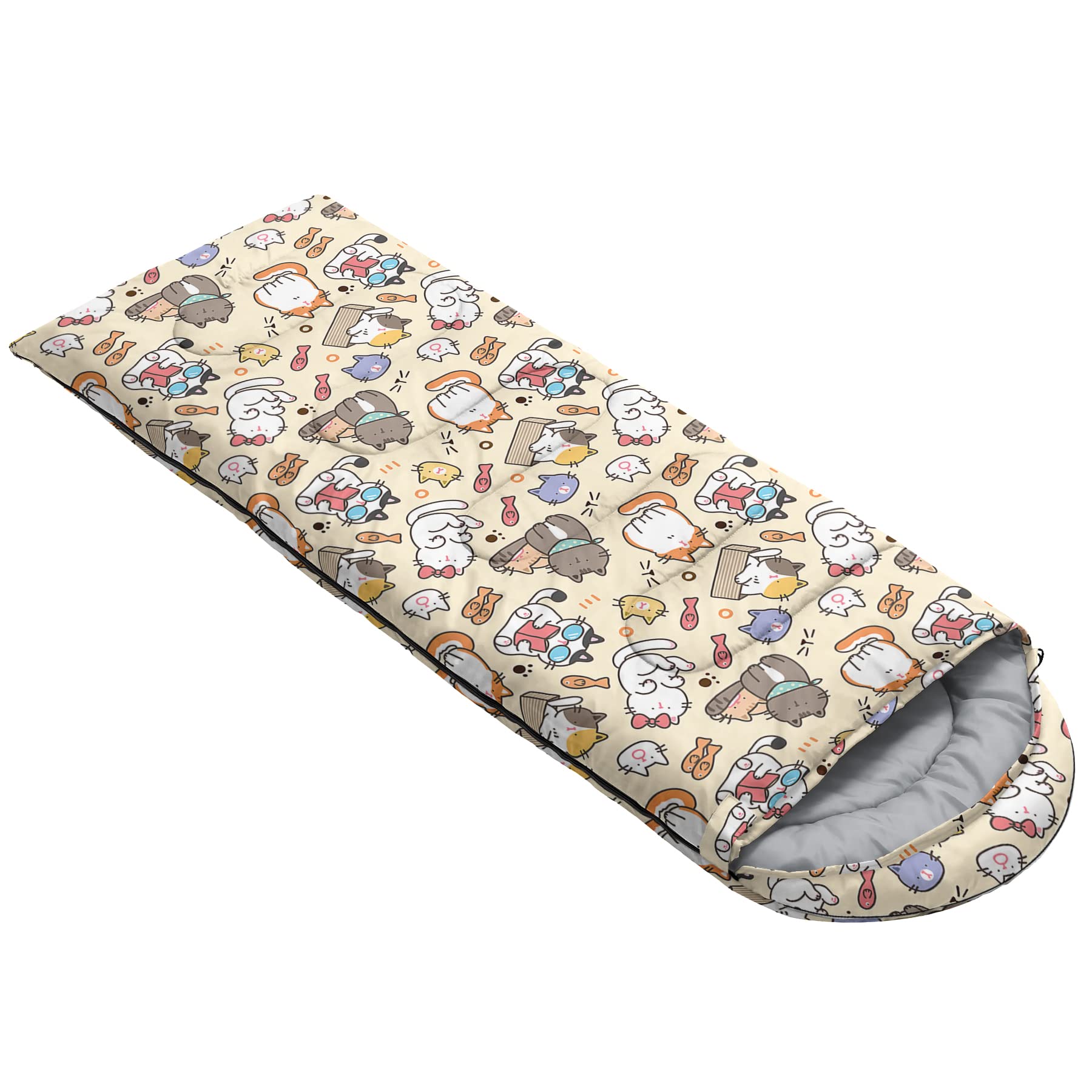 QOOMO kawaii cat sleeping bag waterproof outer shell protects from damp