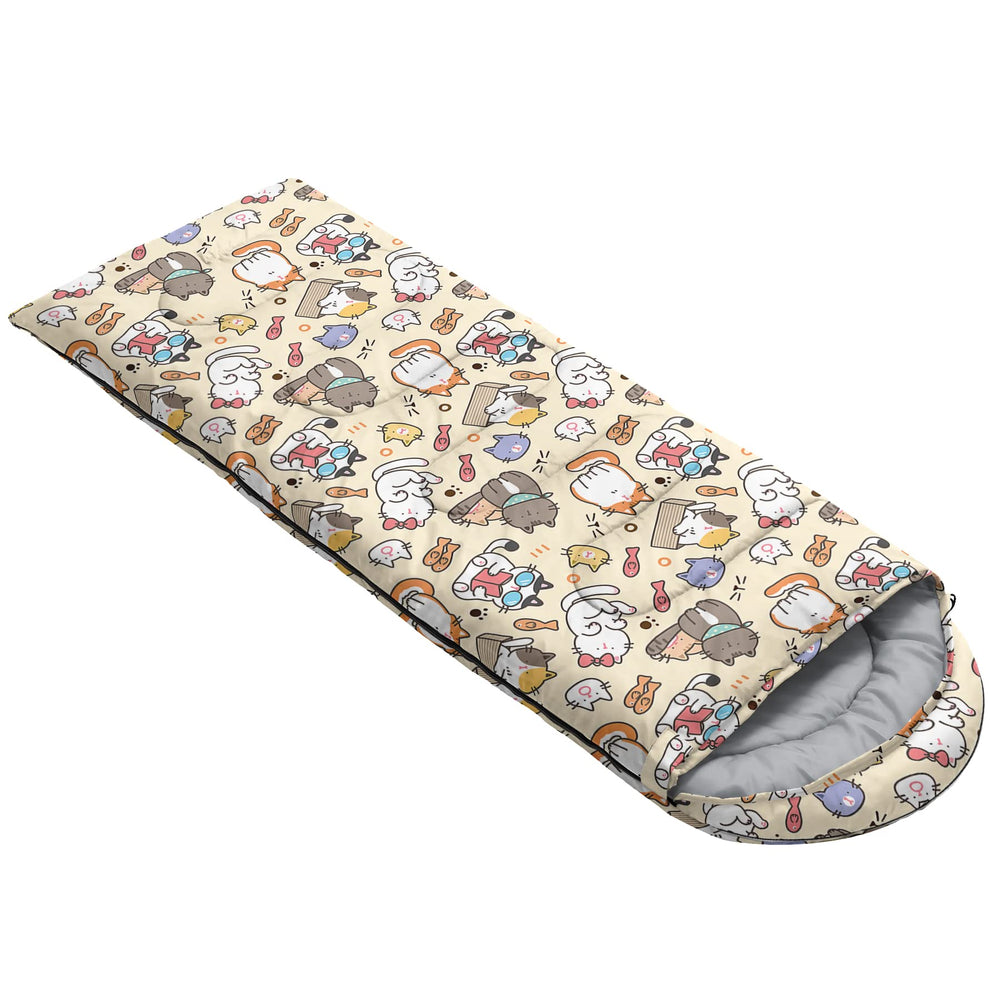 QOOMO kawaii cat sleeping bag waterproof outer shell protects from damp