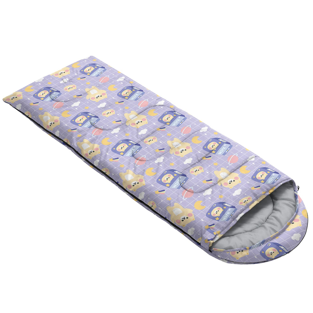 QOOMO Kawaii sleeping bag foot-zip ventilation for adjustable warmth.