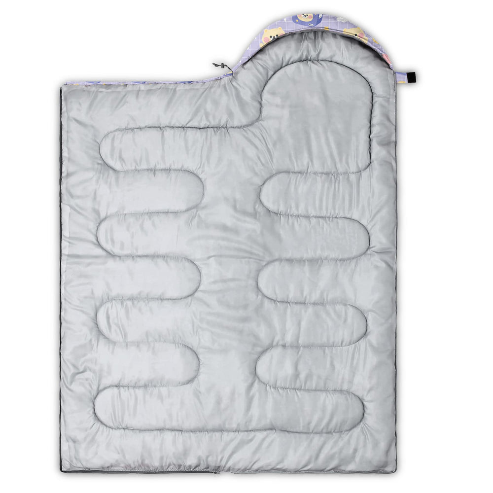 QOOMO Kawaii sleeping bag suitable for kids and adults on camping trips.