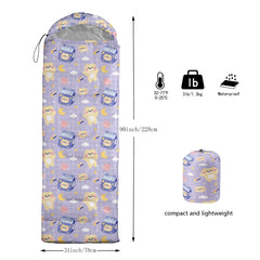 QOOMO Kawaii sleeping bag packed in carry bag for easy travel.