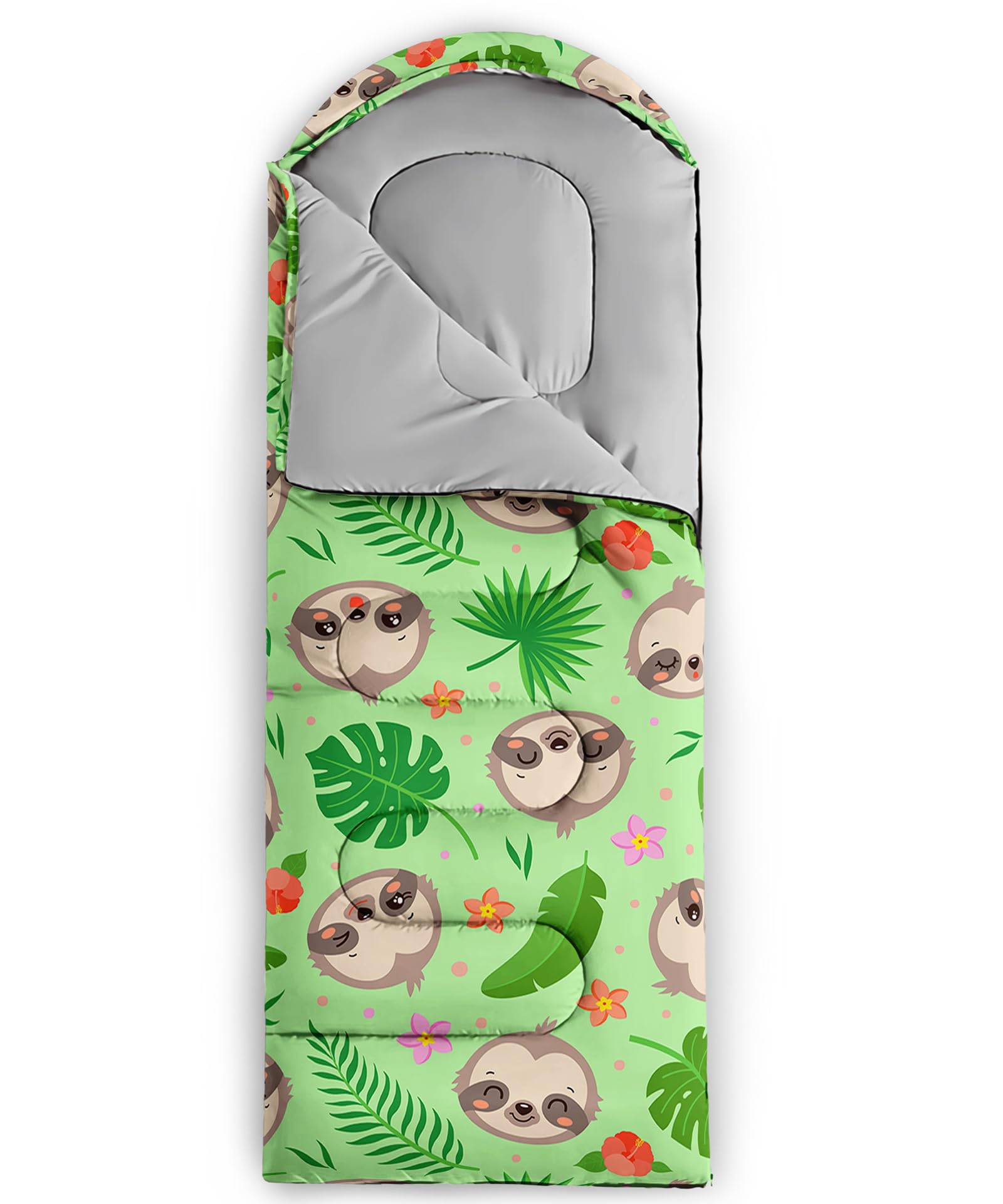 QOOMO sleeping bag with drawstring hood for secure fit in windy weather.