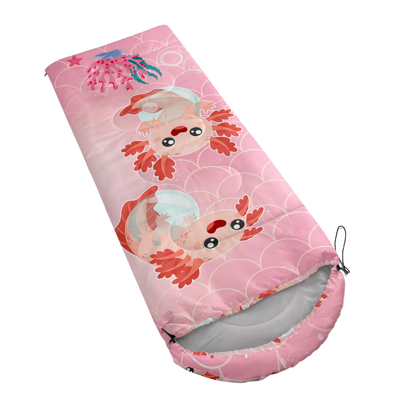 QOOMO Marine Axolotl sleeping bag lightweight design weighs about 3 pounds.