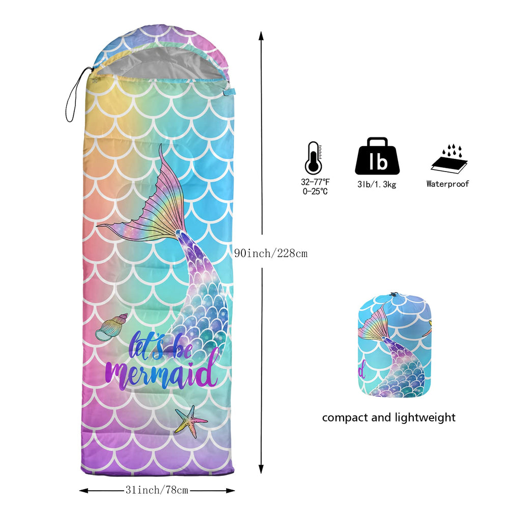 QOOMO Mermaid sleeping bag packed compactly for easy backpacking travel.