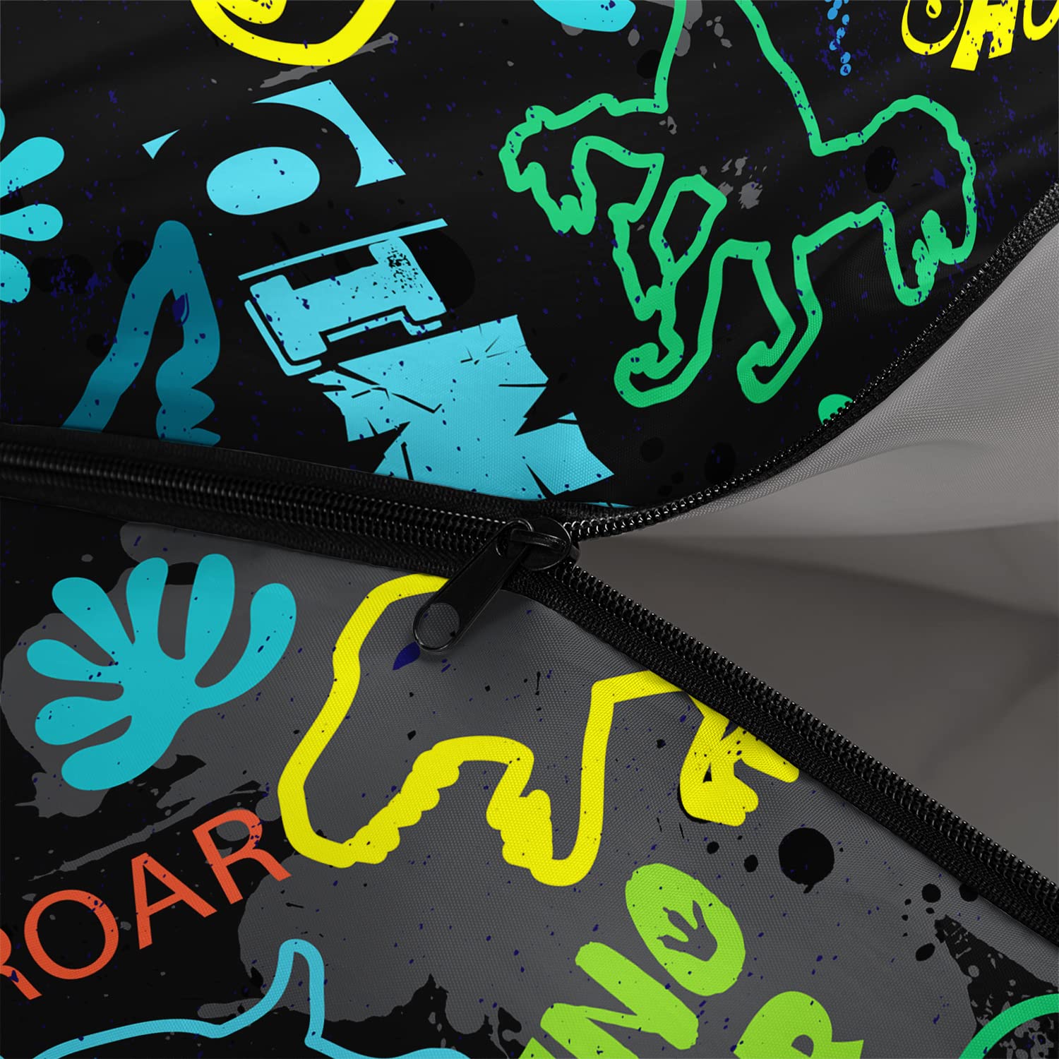QOOMO neon dinosaur sleeping bag three-season use covers versatile temps from 32 to 77 degrees
