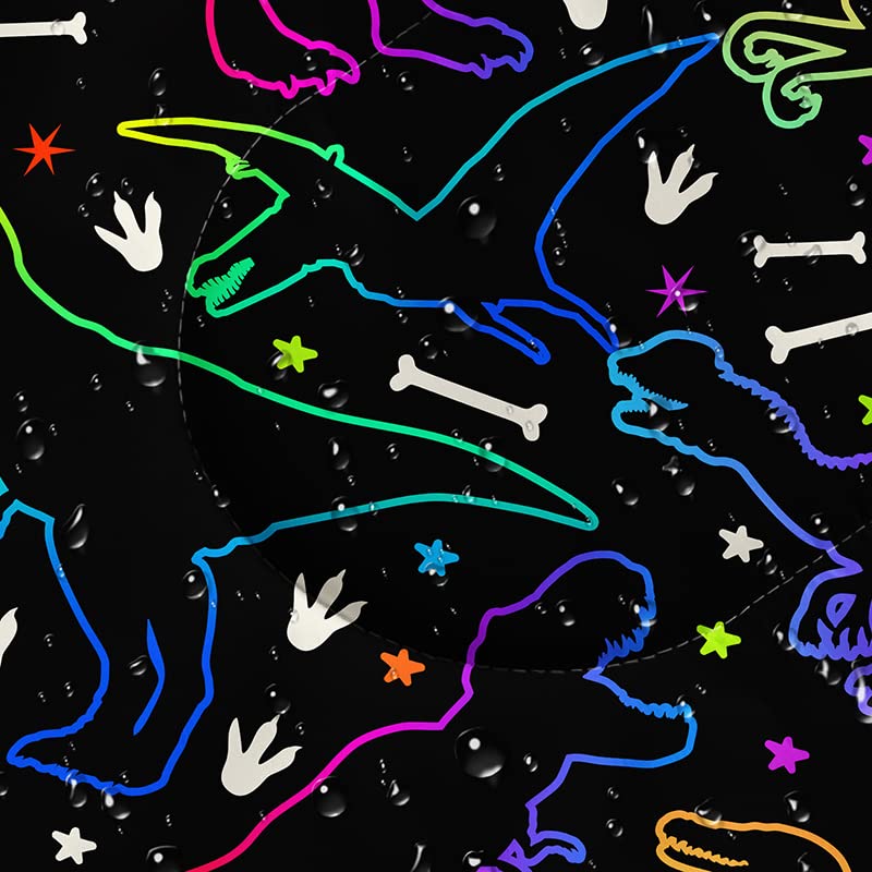 QOOMO Neon Dinosaur sleeping bag fabric closeup shows waterproof breathable outer shell.