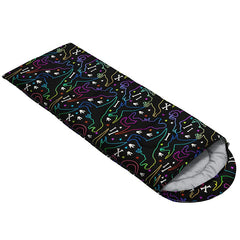 QOOMO Neon Dinosaur sleeping bag foot zipper enables temperature control during use.