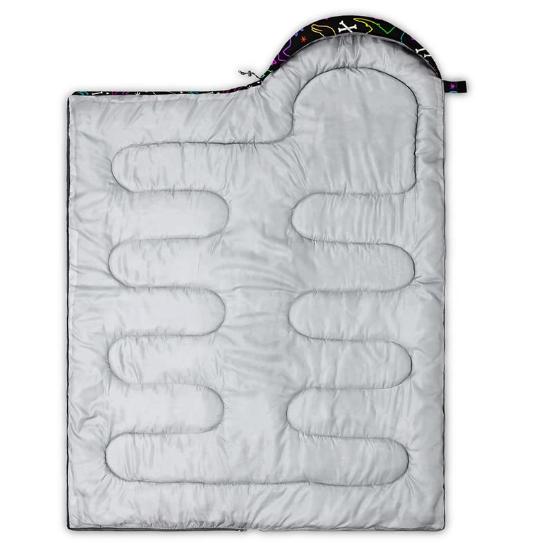 QOOMO Neon Dinosaur sleeping bag weatherproof design keeps you dry outdoors.