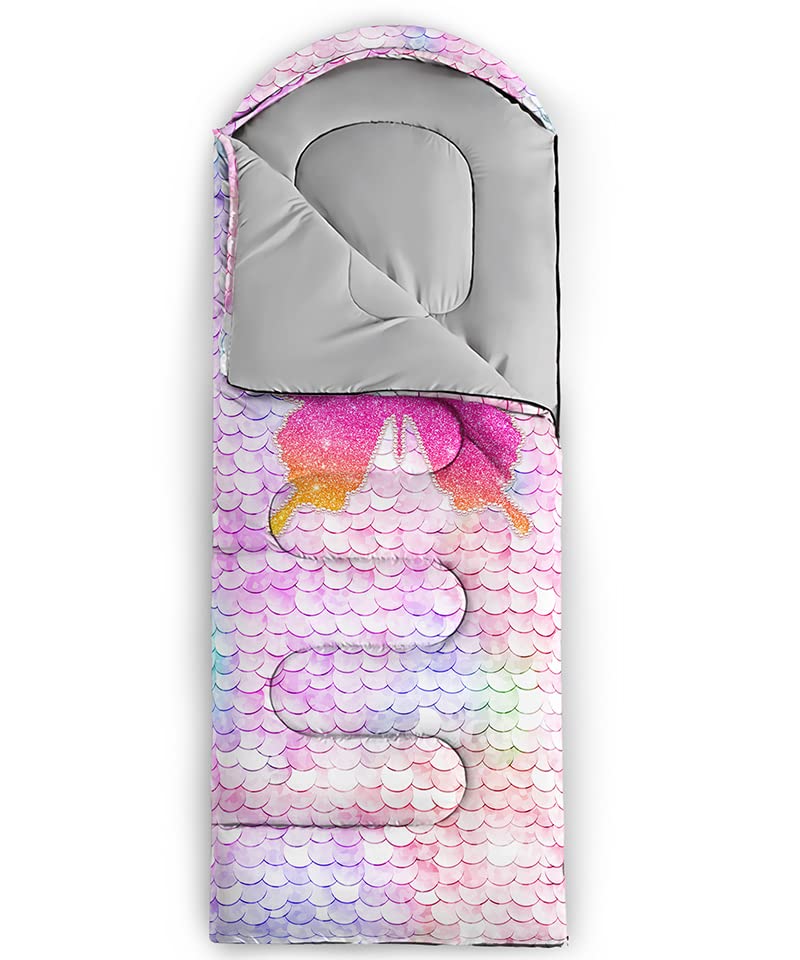 QOOMO pink butterfly sleeping bag hood drawstring for warmth