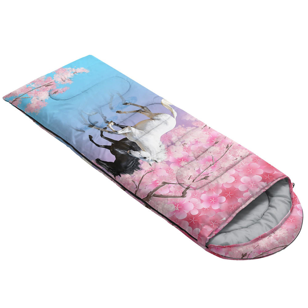 QOOMO Pink Cherry Blossom sleeping bag showcases 3-season design