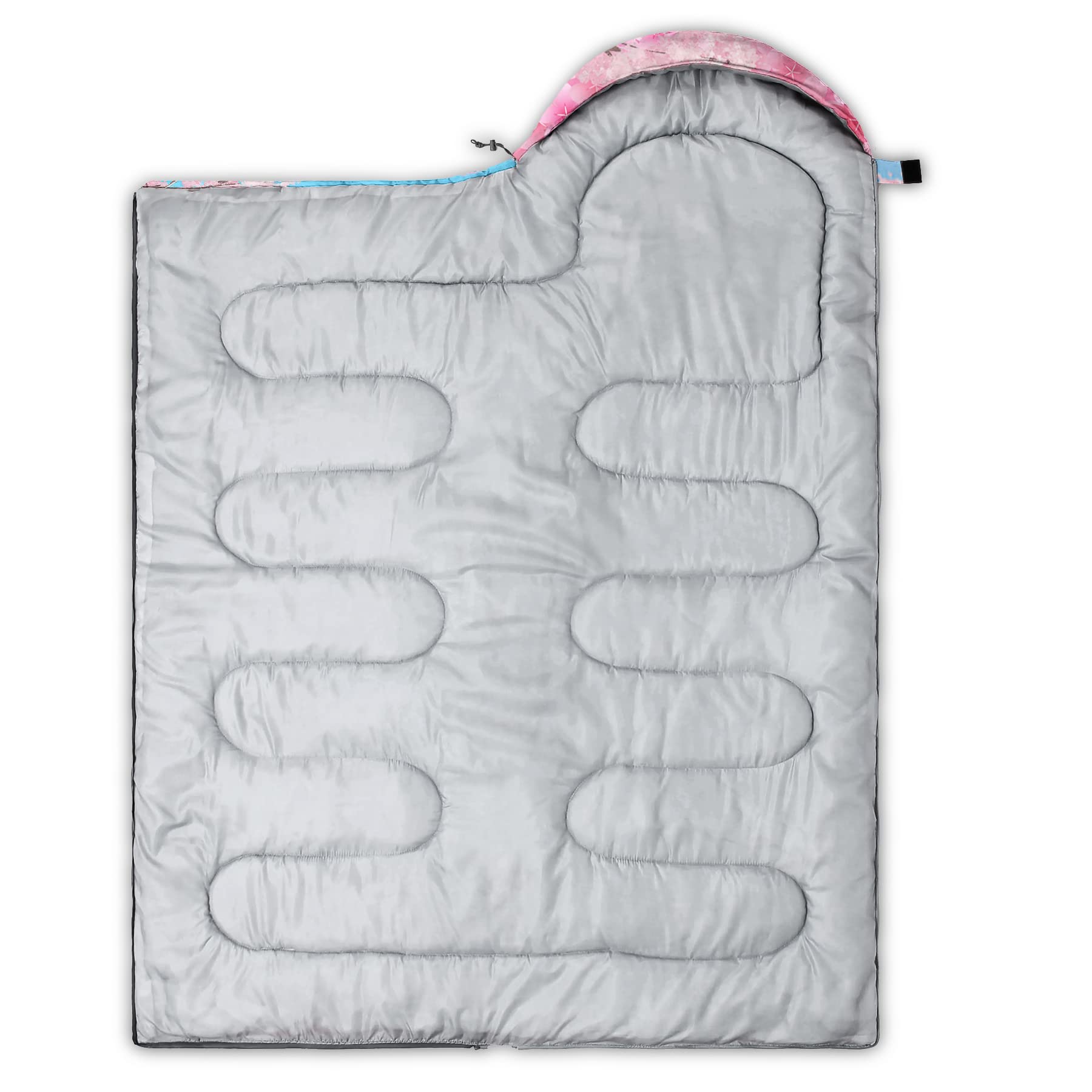 QOOMO Pink Cherry Blossom sleeping bag hood with drawstring for warmth