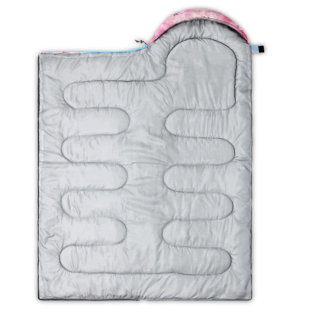 QOOMO Pink Cherry Blossom sleeping bag hood with drawstring for warmth