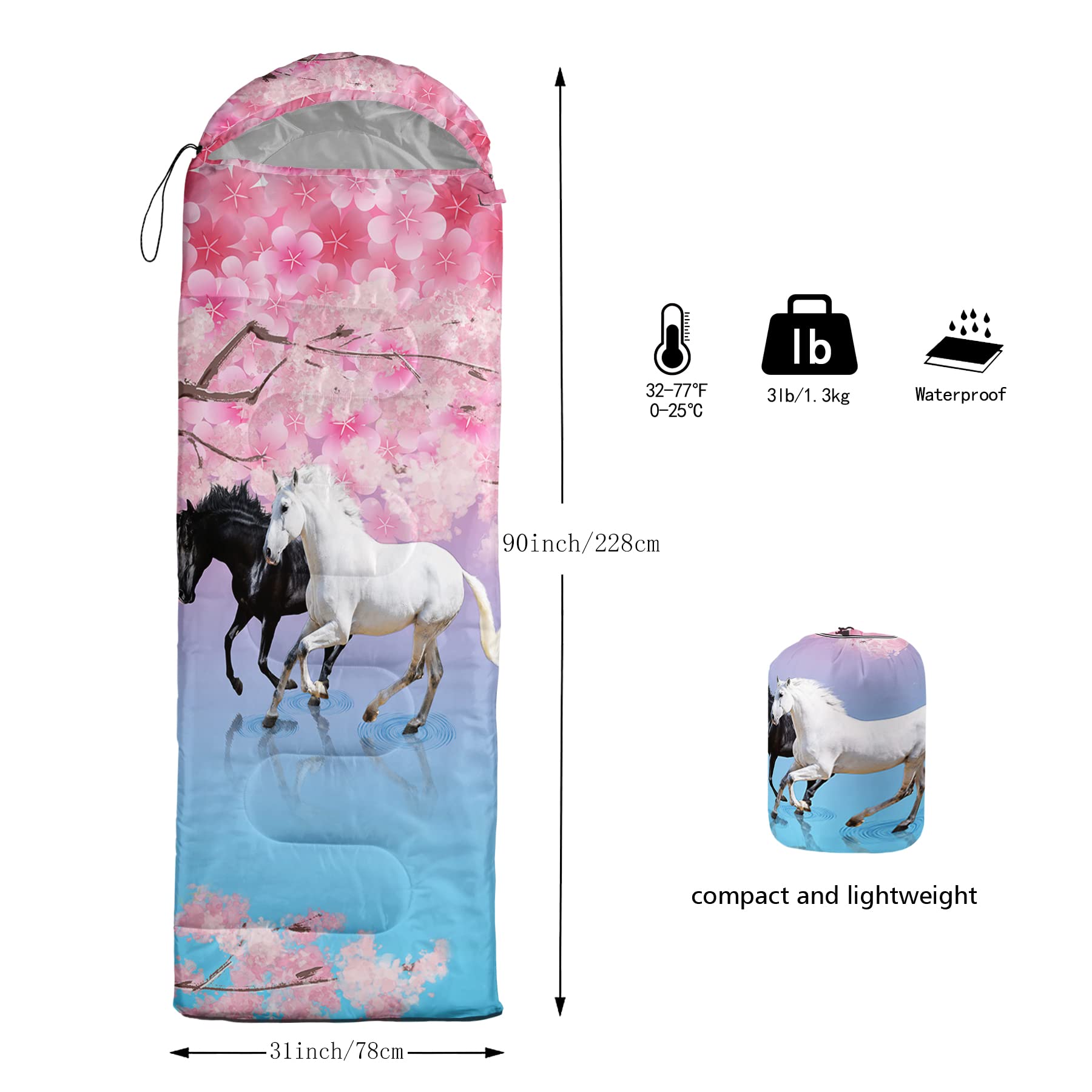 QOOMO Pink Cherry Blossom sleeping bag includes foot zip vent for adjustable airflow