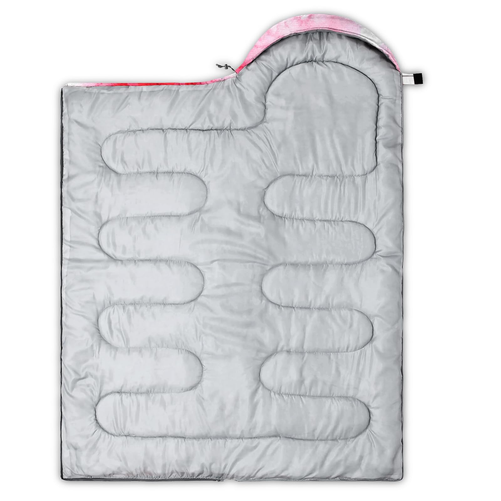 QOOMO pink Eiffel Tower sleeping bag warmth suitable for 41–59°F.