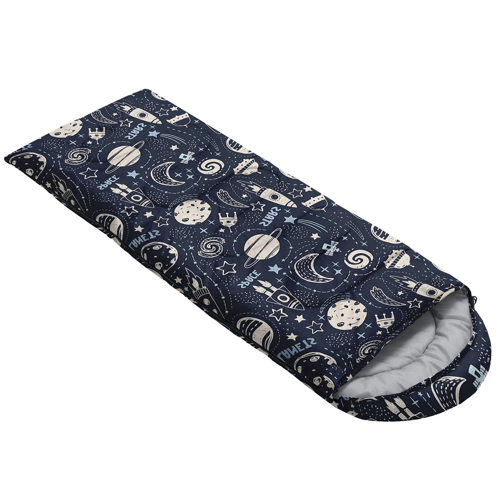 QOOMO Rocket Planet sleeping bag foot zipper detail for adjustable airflow across seasons