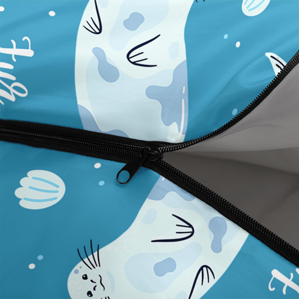 QOOMO Seal Printed Camping Sleeping Bag foot zip enables adjustable airflow for seasonal comfort.