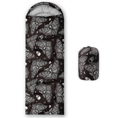 QOOMO skeleton death moth sleeping bag with bold print for stylish camping adventures