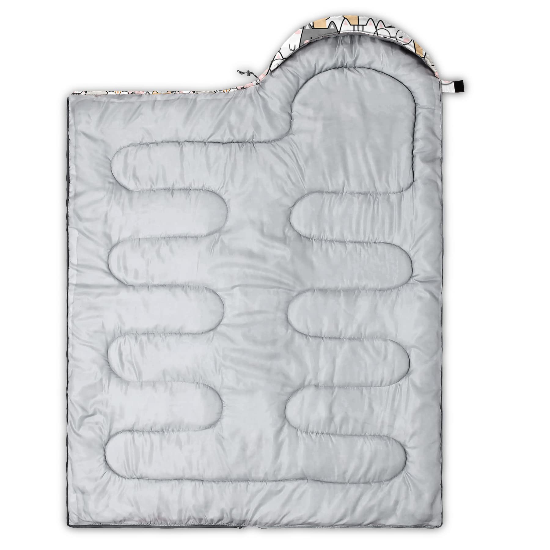 QOOMO Sleeping bag used in camping scenarios like campsite or car emergency.