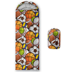 QOOMO sports printed camping sleeping bag in hero view shows all-season versatility