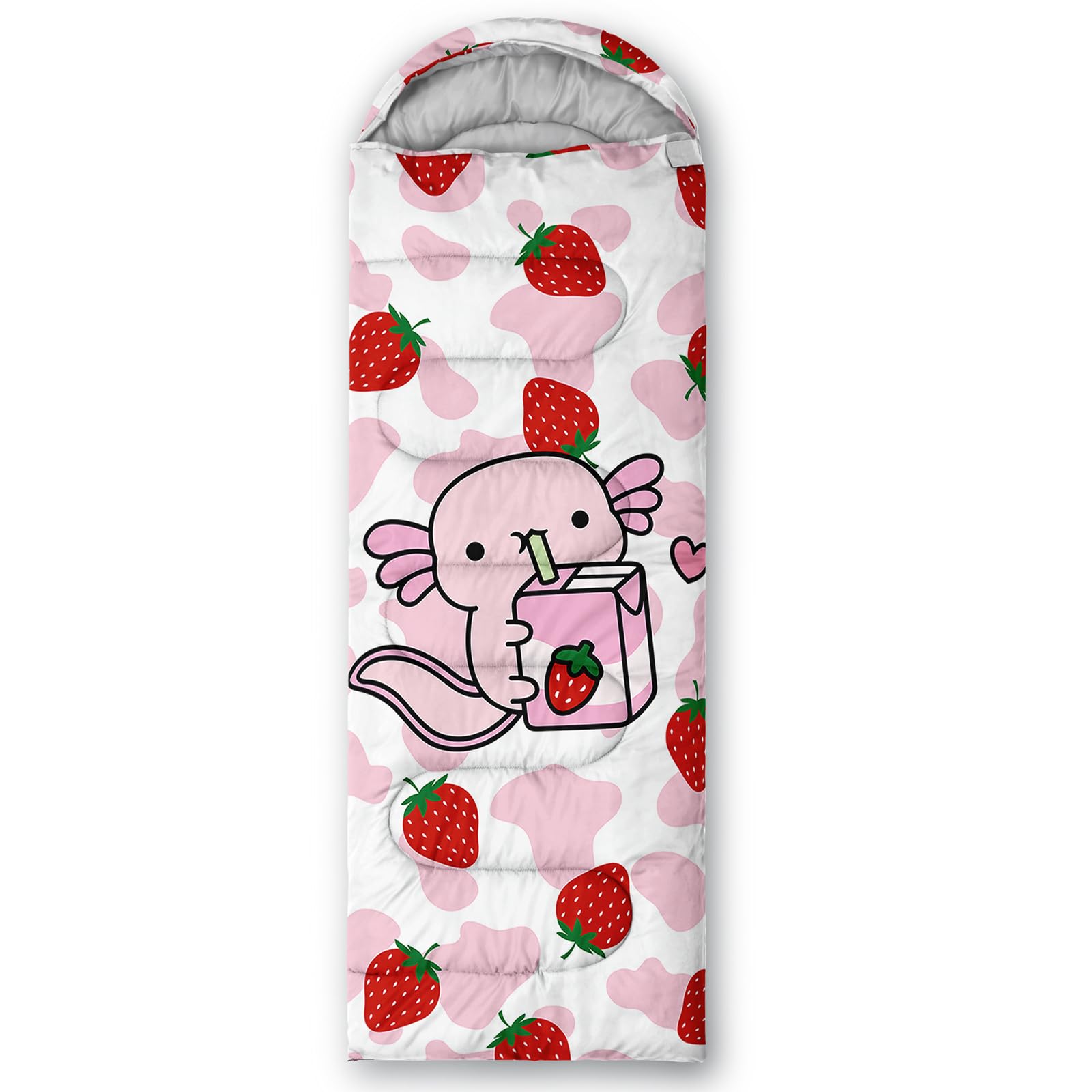 QOOMO Strawberry Axolotl bag with drawstring hood ensuring secure fit