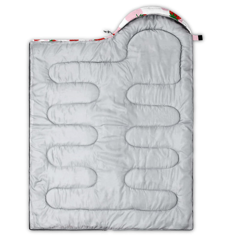 QOOMO Strawberry Axolotl sleeping bag lightweight at 3 pounds for backpacking