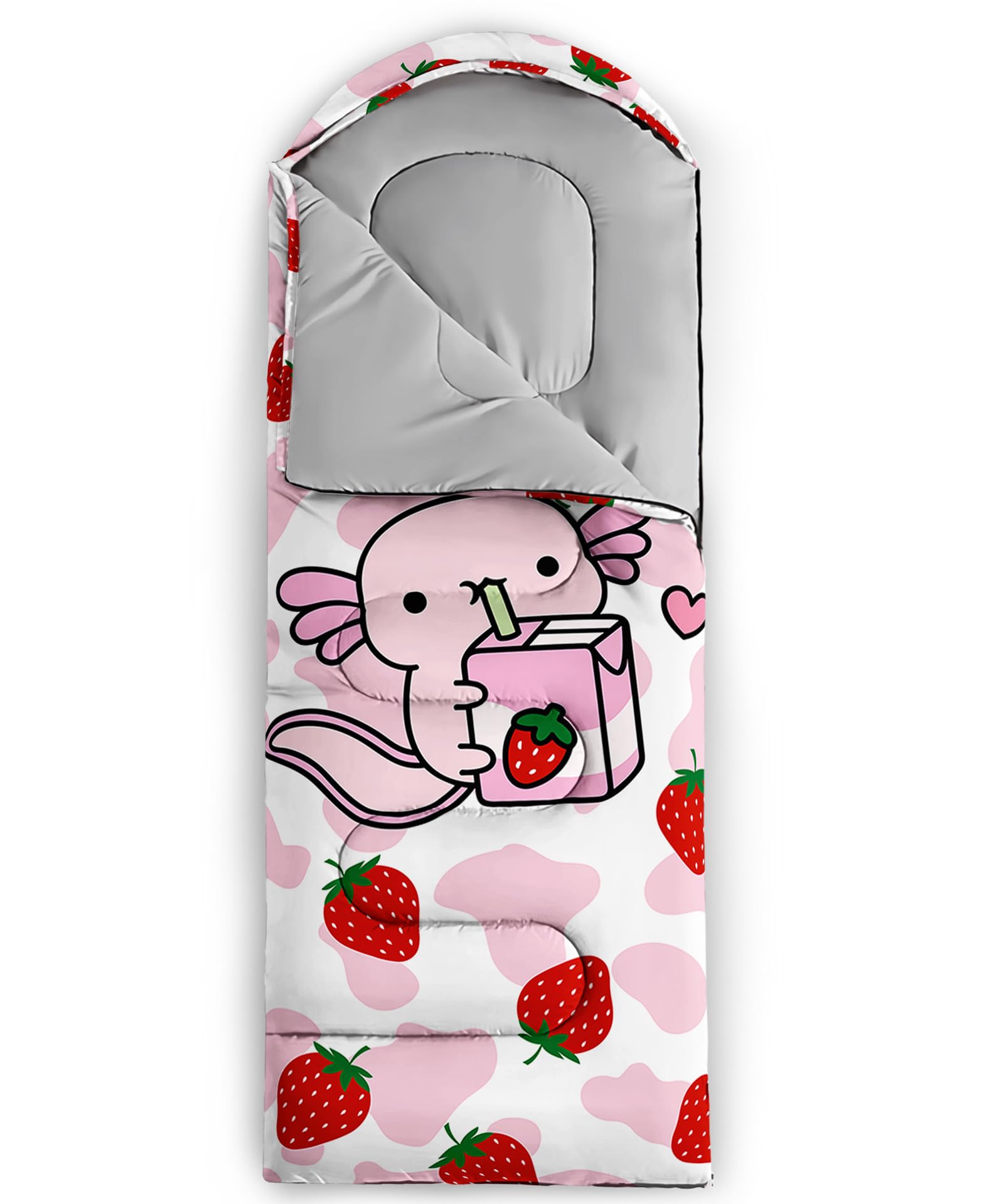 QOOMO Strawberry Axolotl bag packed compact for travel and storage