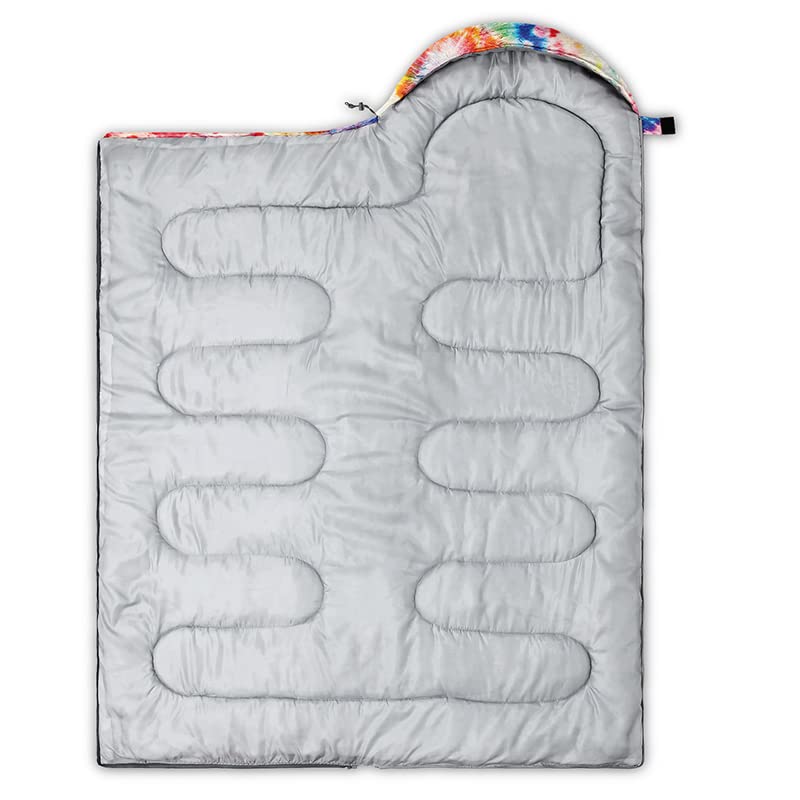 QOOMO tie dye rainbow sleeping bag waterproof outer fabric in damp conditions