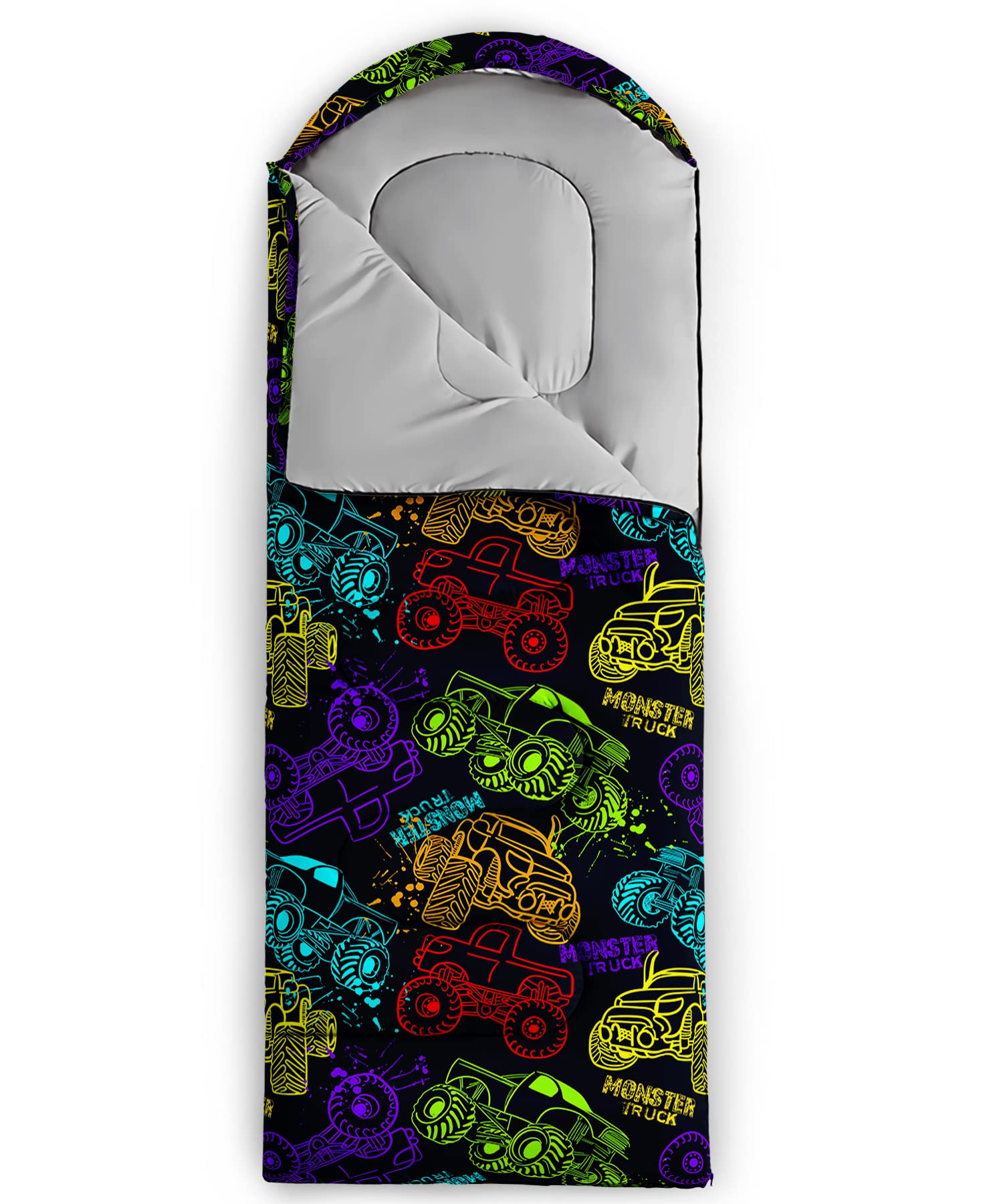 QOOMO truck-printed camping bag size label showcases 31x90 inch dimensions.
