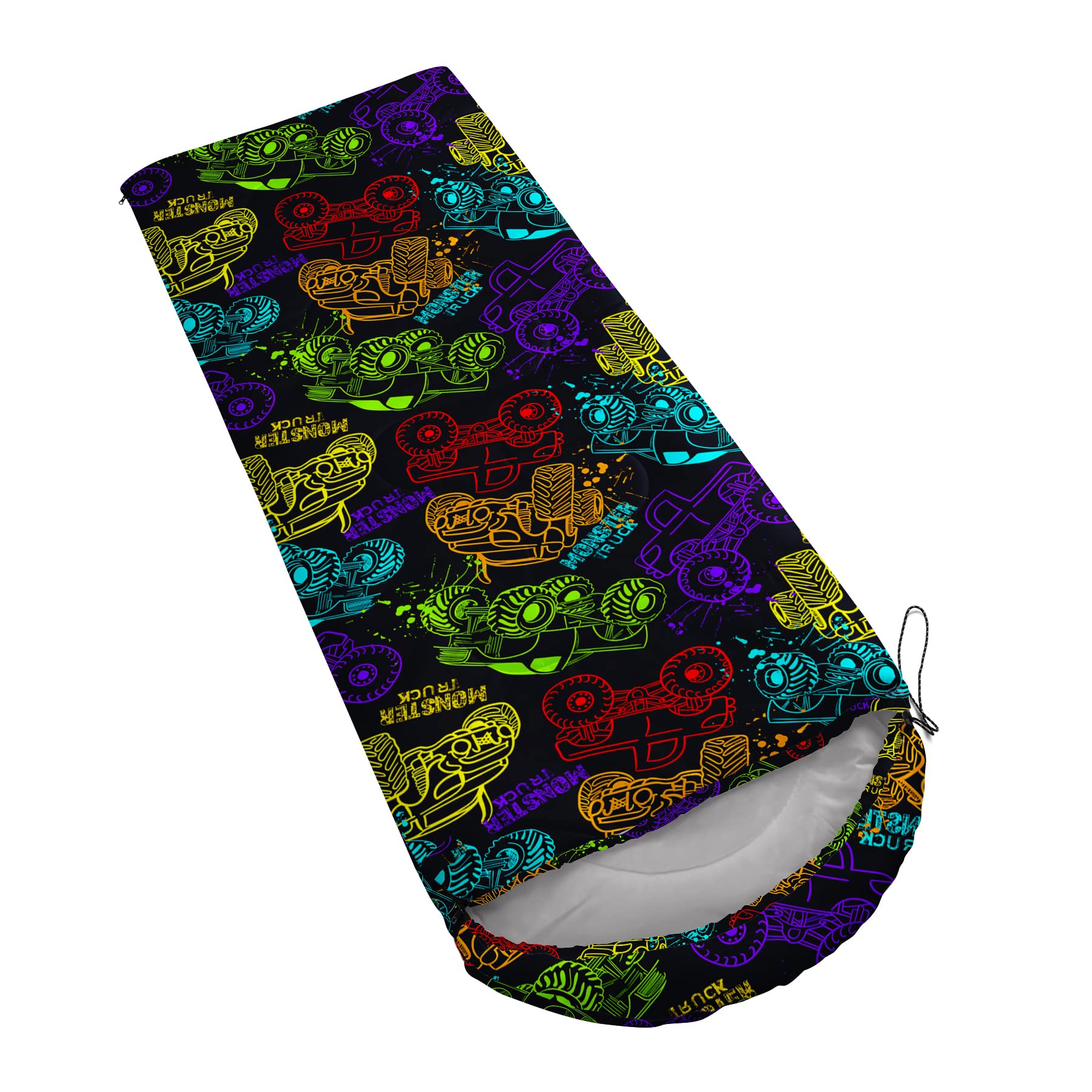 QOOMO truck-printed sleeping bag zipper detail enables adjustable airflow across conditions.