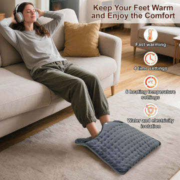 Qoosea 16x16 foot warmer on couch illustrating roomy fit for both men and women