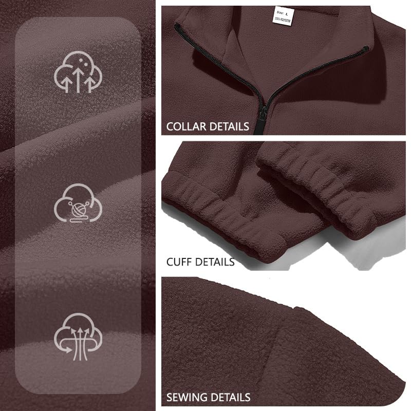 QOSOQ Mens Polar Fleece Jacket fabric texture highlights soft touch and comfort.