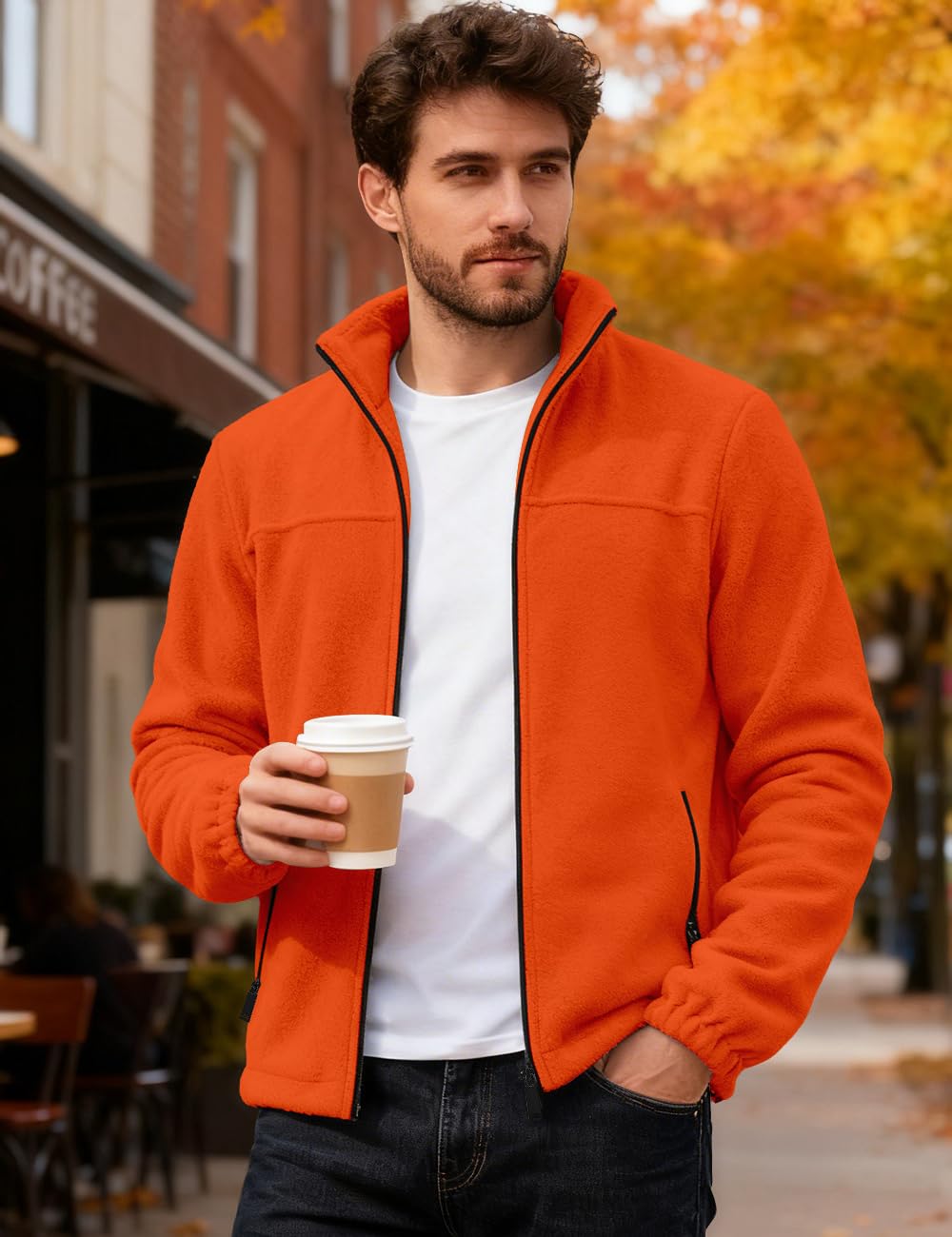 QOSOQ men's polar fleece jacket full-zip front for easy layering