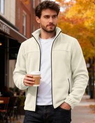 QOSOQ men's polar fleece jacket full zip enables quick temperature control.