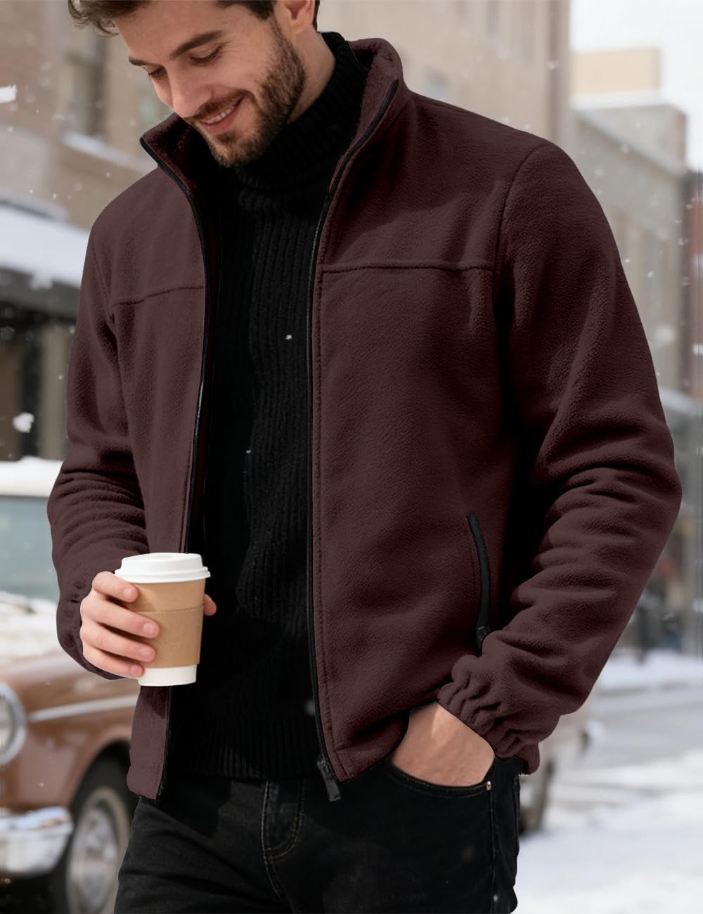 QOSOQ Mens Polar Fleece Jacket packable design fits into a daypack.