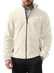 QOSOQ men's polar fleece jacket stand collar provides warm everyday comfort.