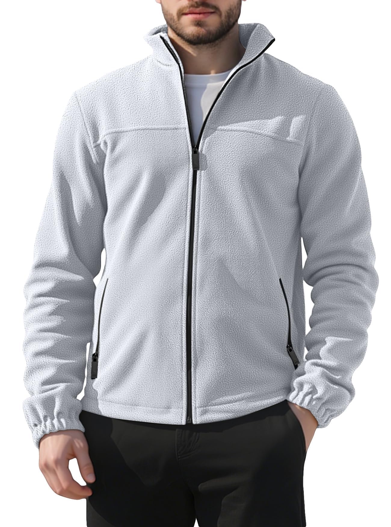 QOSOQ mens polar fleece jacket with stand collar for versatile daily warmth and style.