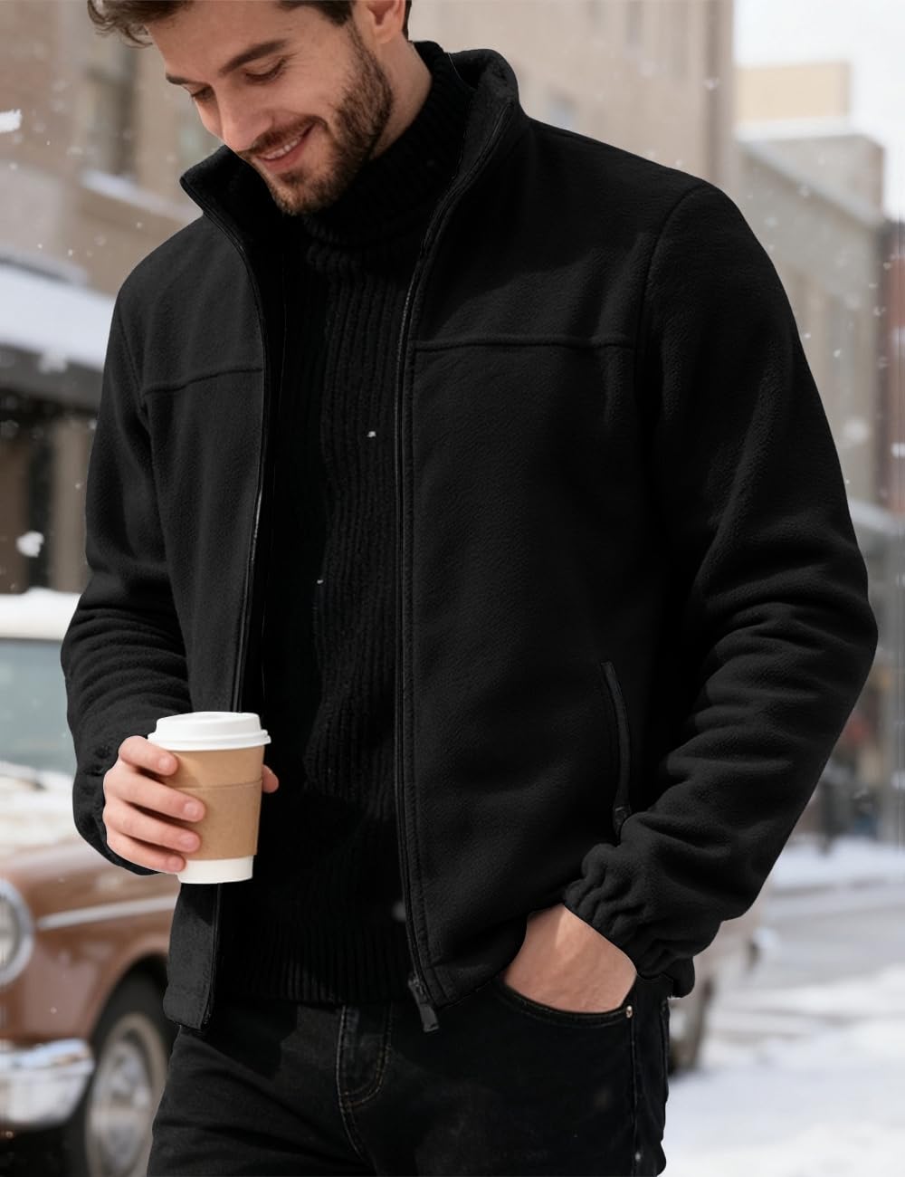 QOSOQ polar fleece jacket windproof design helps block chilly gusts.