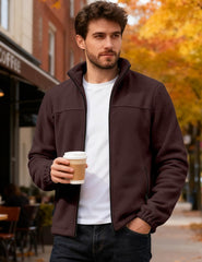 QOSOQ stand-up collar jacket close-up showing soft fleece and wind-ready warmth.