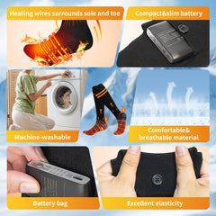 Qsocksy heated socks feature a large heating area for toes.