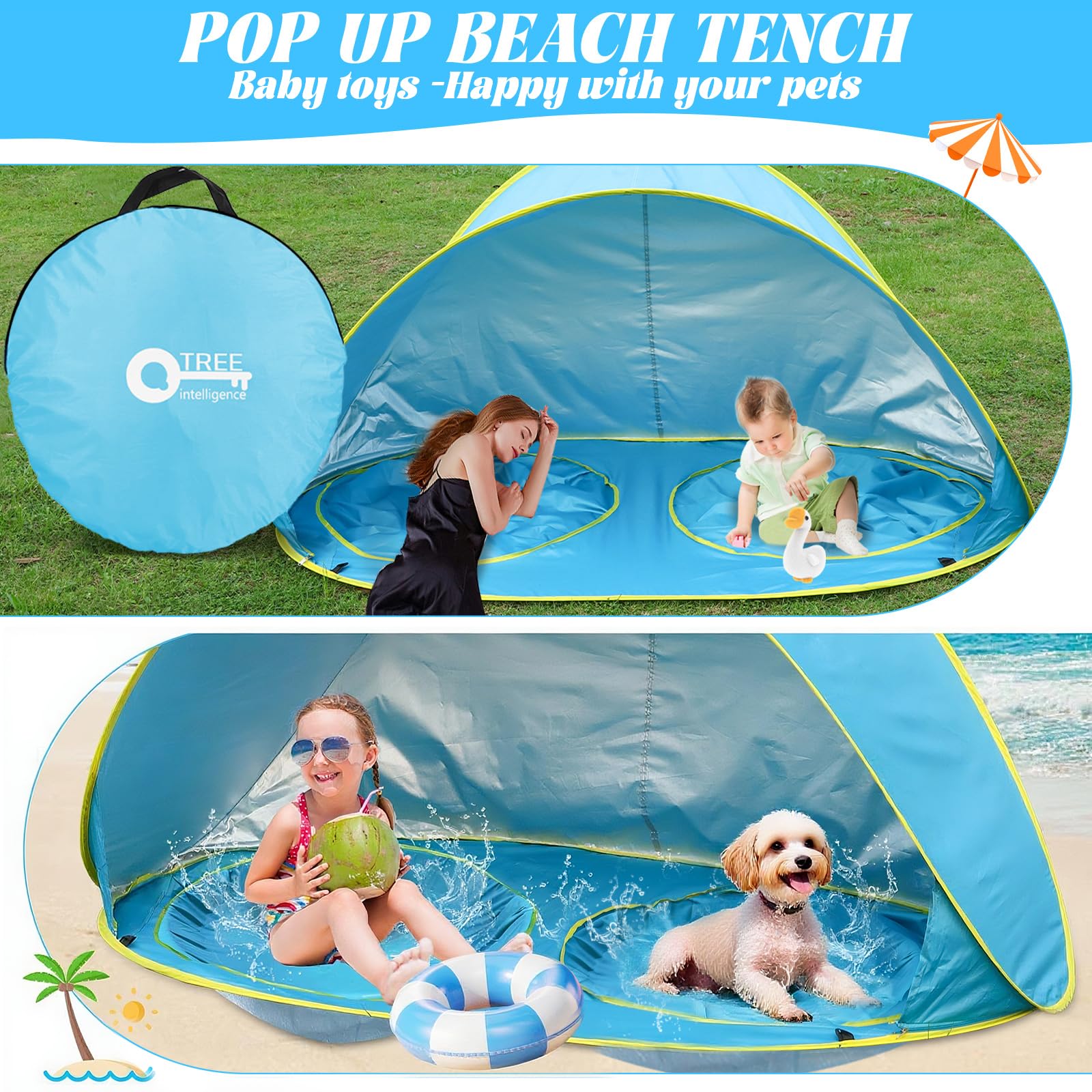 QTREE intelligence baby beach tent provides family-friendly space for play and rest