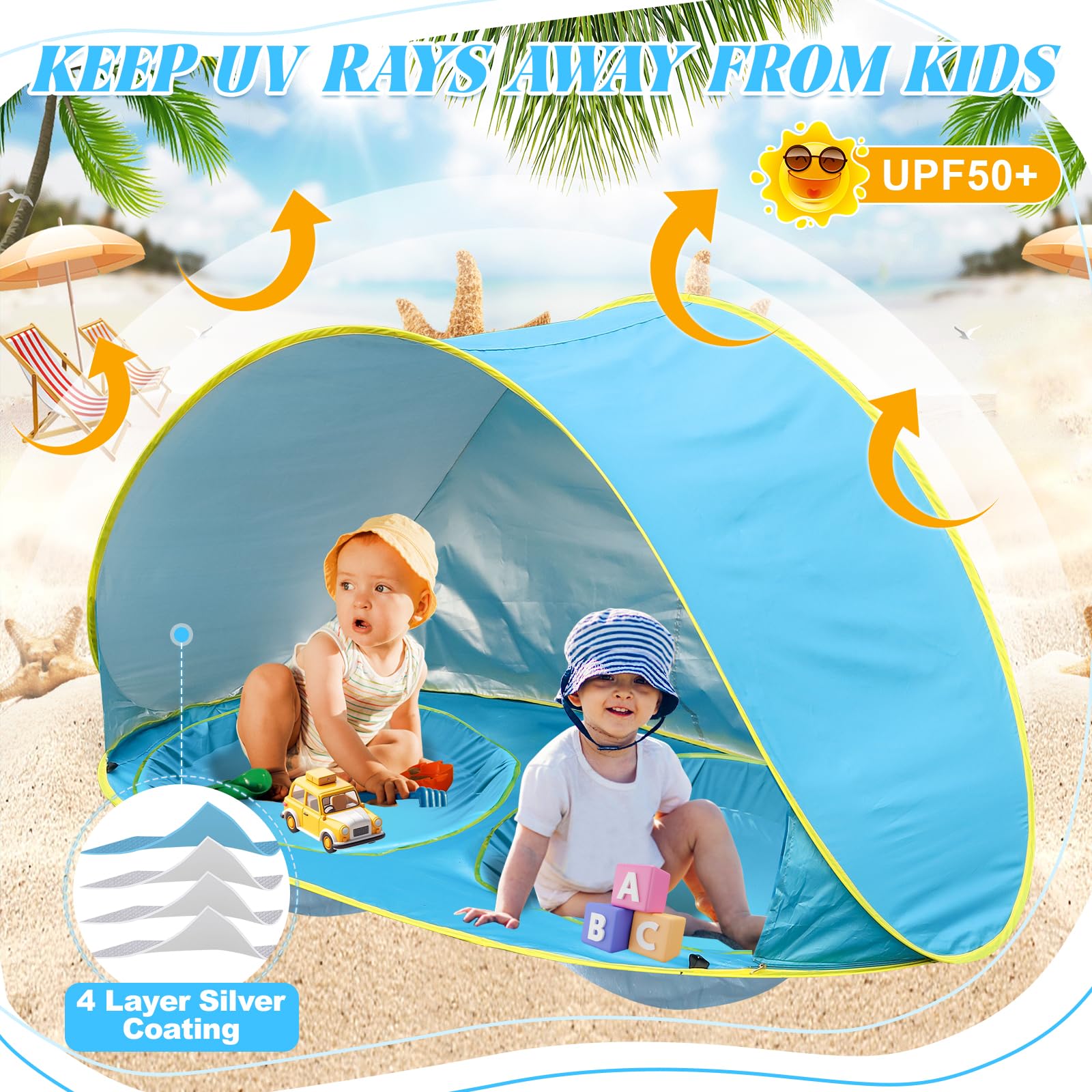 QTREE intelligence baby beach tent features UV protection for sunny days