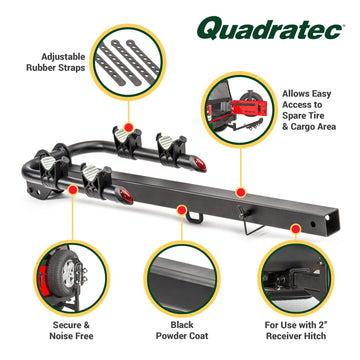 Spare tire clearance maintains rear visibility while carrying bikes.