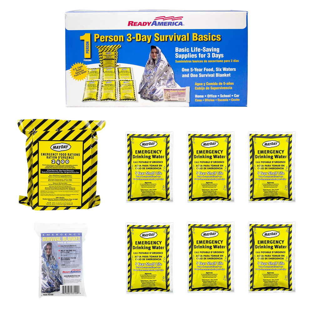 Quakehold Survival Box water pouches provide essential hydration during emergencies.