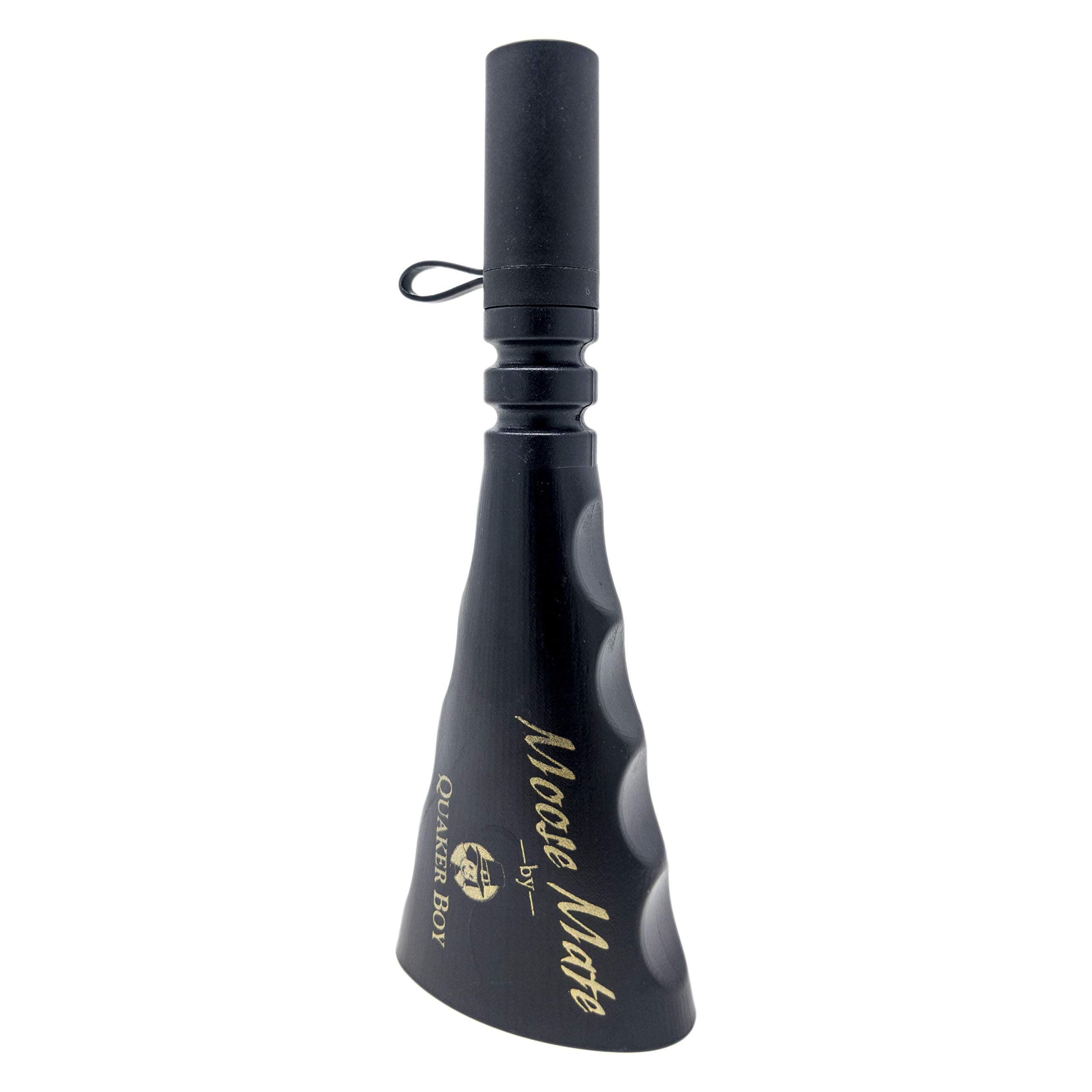 Quaker Boy Moose Mate Moose Call black, packaged view with lanyard included.