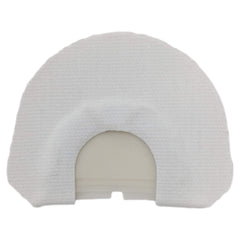 Quaker Boy Split Quad turkey mouth call in white, front view, for realistic raspy turkey sounds.