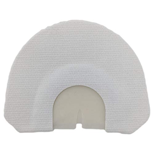Quaker Boy Split Quad turkey mouth call in white, side view, ideal for woodland hunting setups.