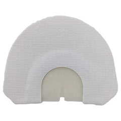 Quaker Boy Split Quad turkey mouth call in white, side view, ideal for woodland hunting setups.